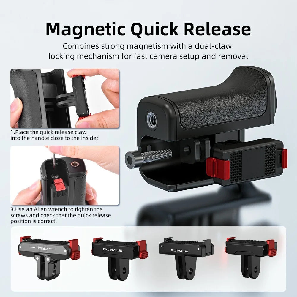 FLYMILE For DJI Osmo Action 6 Street Photography Handle Set Modular Design Magnetic Quick Release Cold Shoe Mount - Black - 6