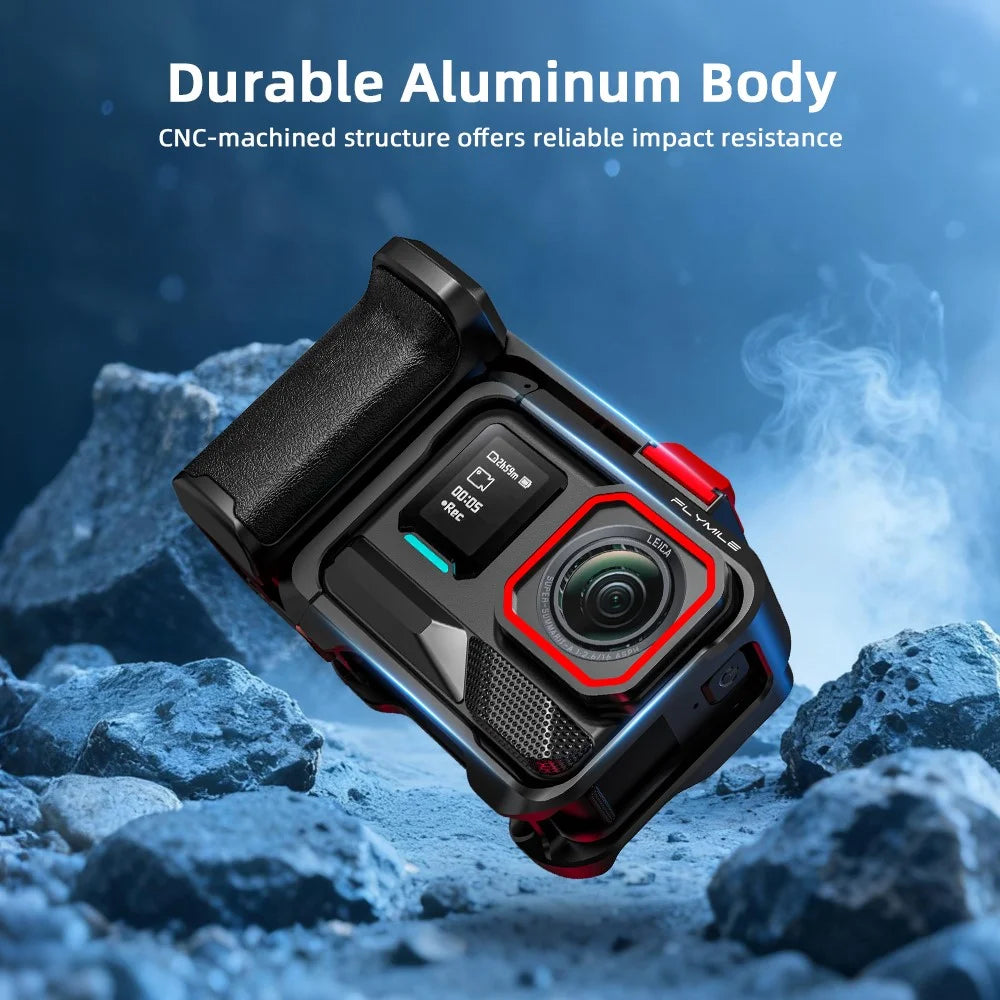 FLYMILE for Insta360 Ace Pro / Ace Pro 2 Street Photography Kit Aluminum Alloy Cage with Hand Grip - Black - 4