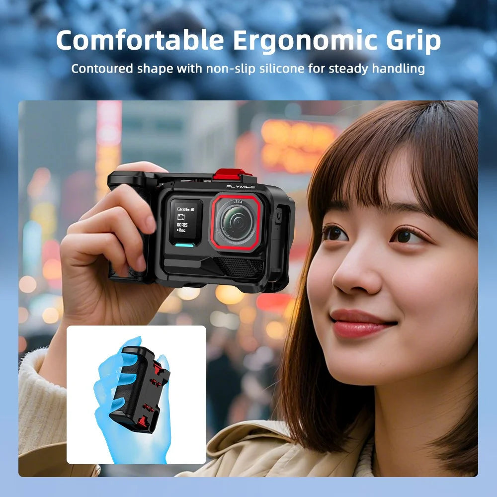 FLYMILE for Insta360 Ace Pro / Ace Pro 2 Street Photography Kit Aluminum Alloy Cage with Hand Grip - Black - 5