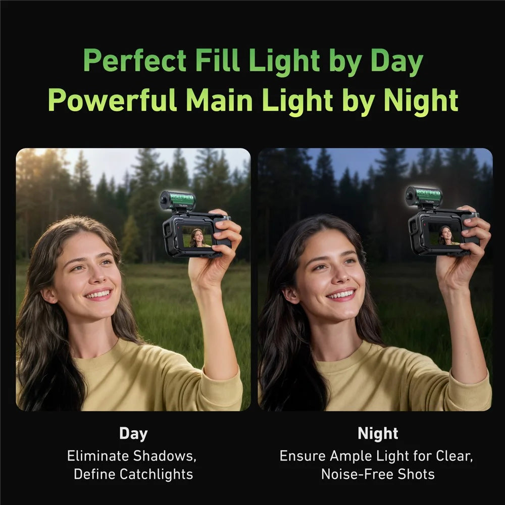 TELESIN S5-BGD-14 MagFilm Fill Light for DJI Osmo Action 6 / Action 5 / Pocket 3 , Cold Shoe Mount Dual Color Temperature Video Light - Black - 4