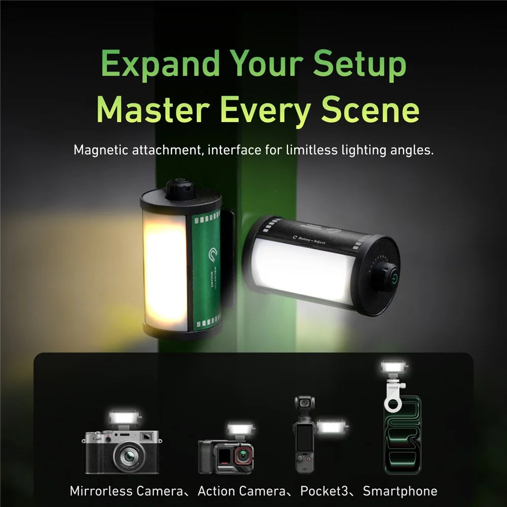 TELESIN S5-BGD-14 MagFilm Fill Light for DJI Osmo Action 6 / Action 5 / Pocket 3 , Cold Shoe Mount Dual Color Temperature Video Light - Black - 6