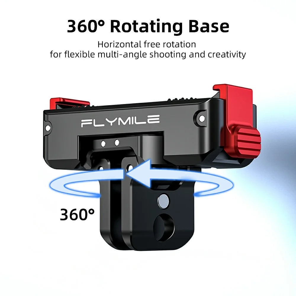 FLYMILE Aluminum Alloy Base for DJI Osmo 360 / Action 5 Pro / 4 / 3 Rotary Magnetic Quick Release Base - Black - 6