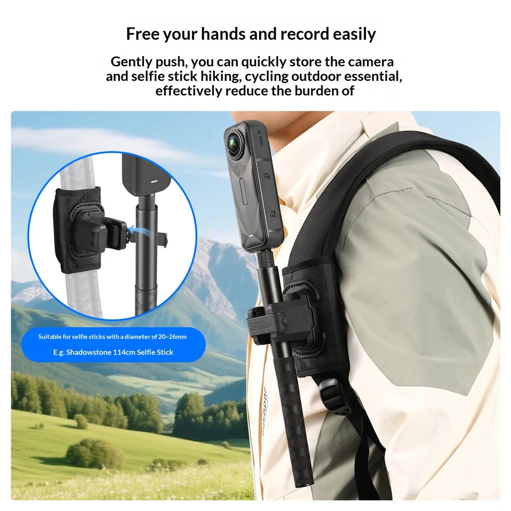 STARTRC Backpack Shoulder Strap Clip Mount Selfie Stick Adapter for Action Camera - Black - 3