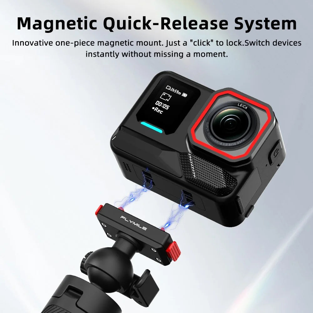 FLYMILE Magnetic Quick-Release Tripod for Insta360 Ace Pro 1 / 2 / ACE / X5 2-in-1 Selfie Stick Telescopic Pole Tripod with Ball Head - 5