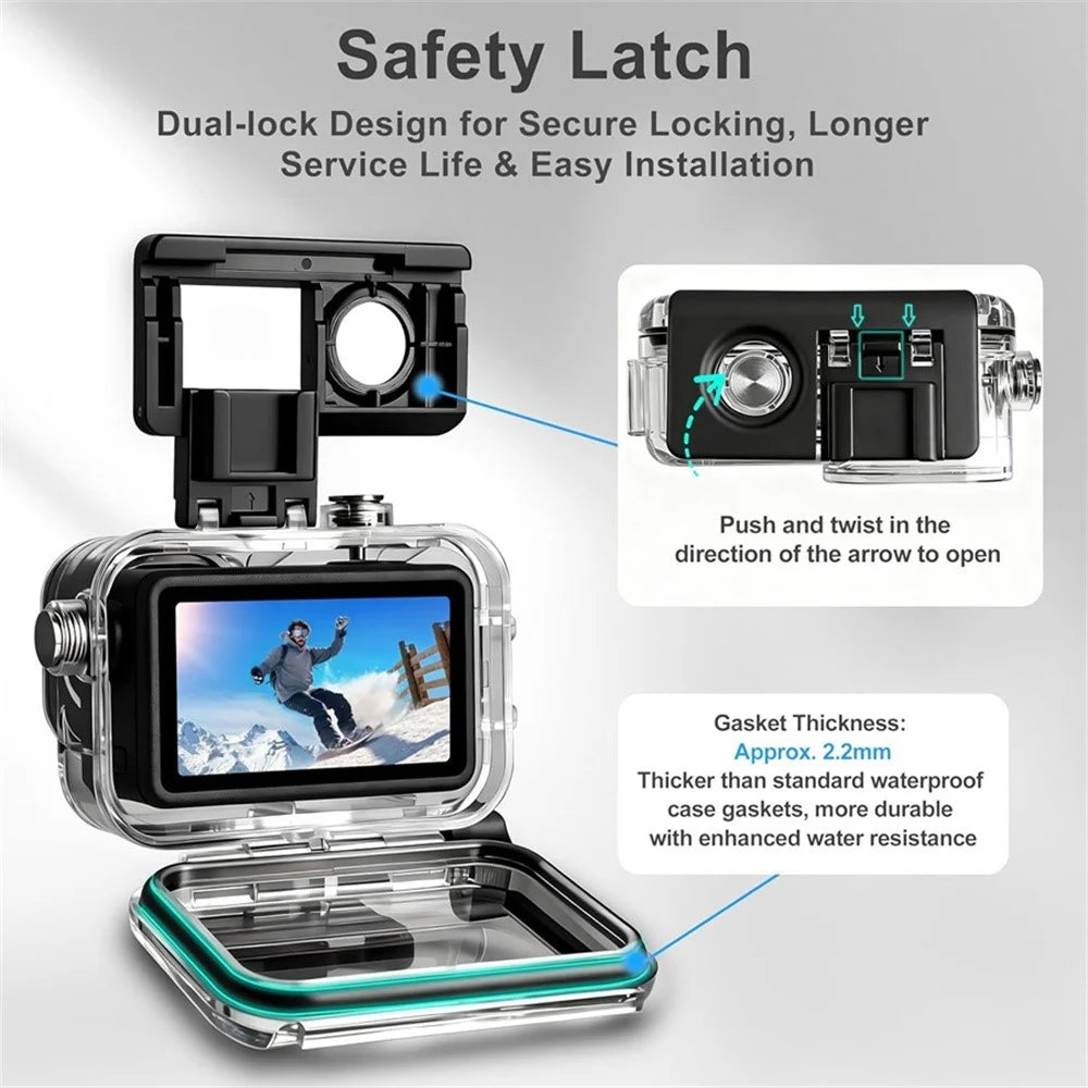 Waterproof Camera Case for DJI Osmo Action 6 30m Underwater Protection Anti-Fog Insert Dual Cold Shoe Mount Dive Cover - 4