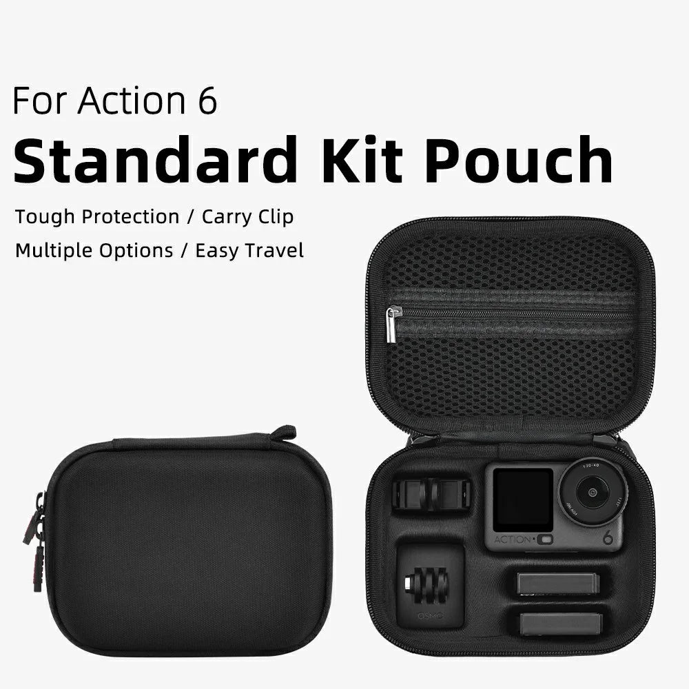 BRDRC Standard Kit Carrying Pouch for DJI Osmo Action 6 / 5 Pro / 4 Hard Shell Case Shockproof Storage Bag with Wrist Strap & Carabiner - Black - 2