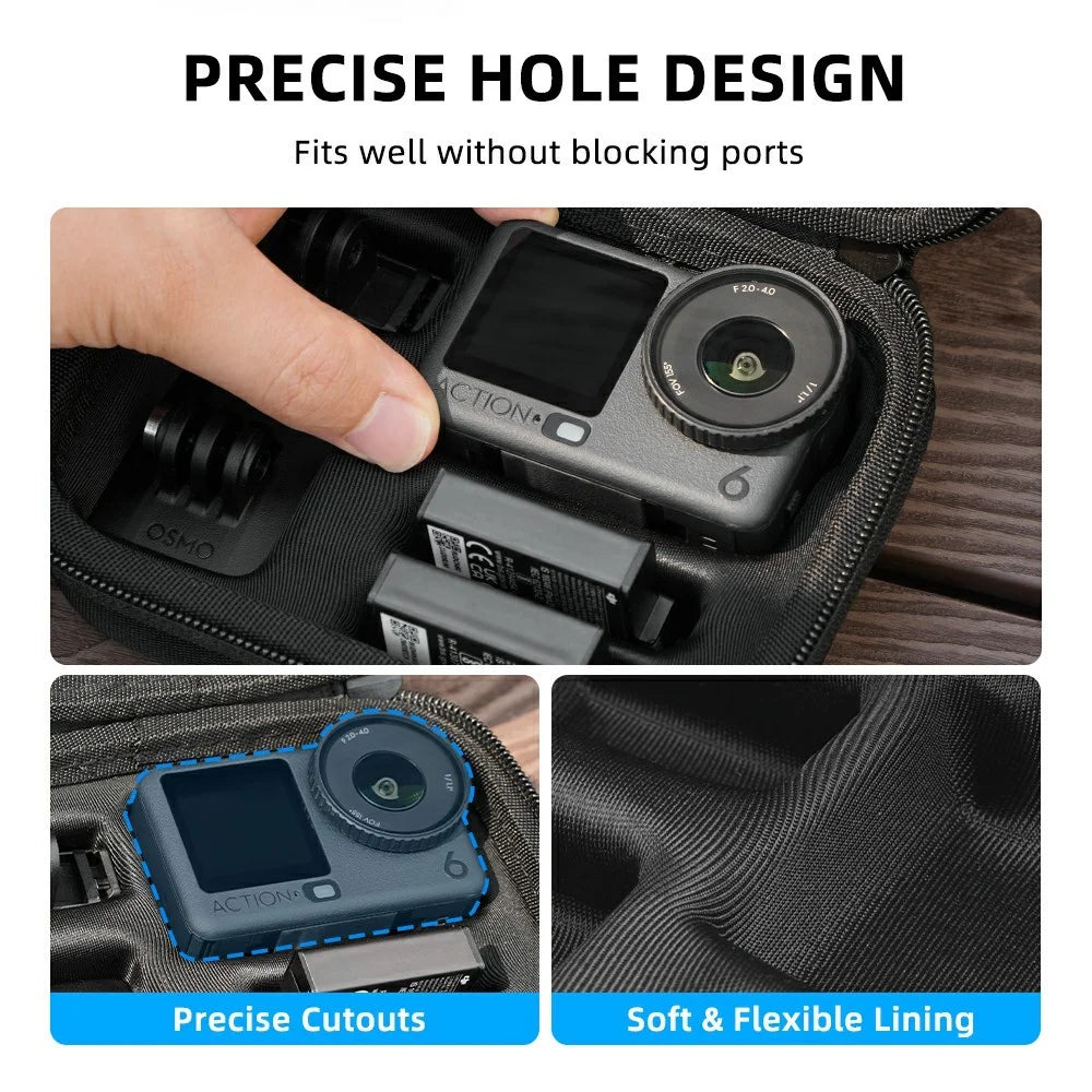 BRDRC Standard Kit Carrying Pouch for DJI Osmo Action 6 / 5 Pro / 4 Hard Shell Case Shockproof Storage Bag with Wrist Strap & Carabiner - Black - 5