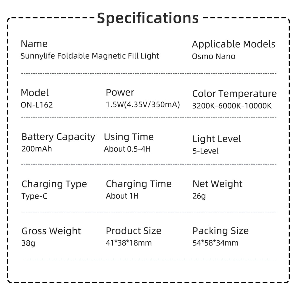 SUNNYLIFE For DJI Osmo Nano Magnetic Fill Light 3 Color Temperature LED Video Light Photography Accessories - Black - 3