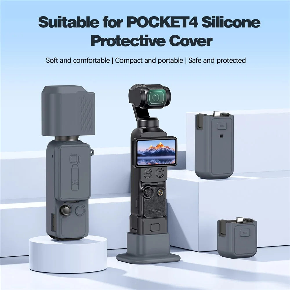 6Pcs Silicone Protective Cover Set for DJI Osmo Pocket 4 Camera Anti-slip Lens Cap Full Body Protection Case with Lanyard - Black - 2
