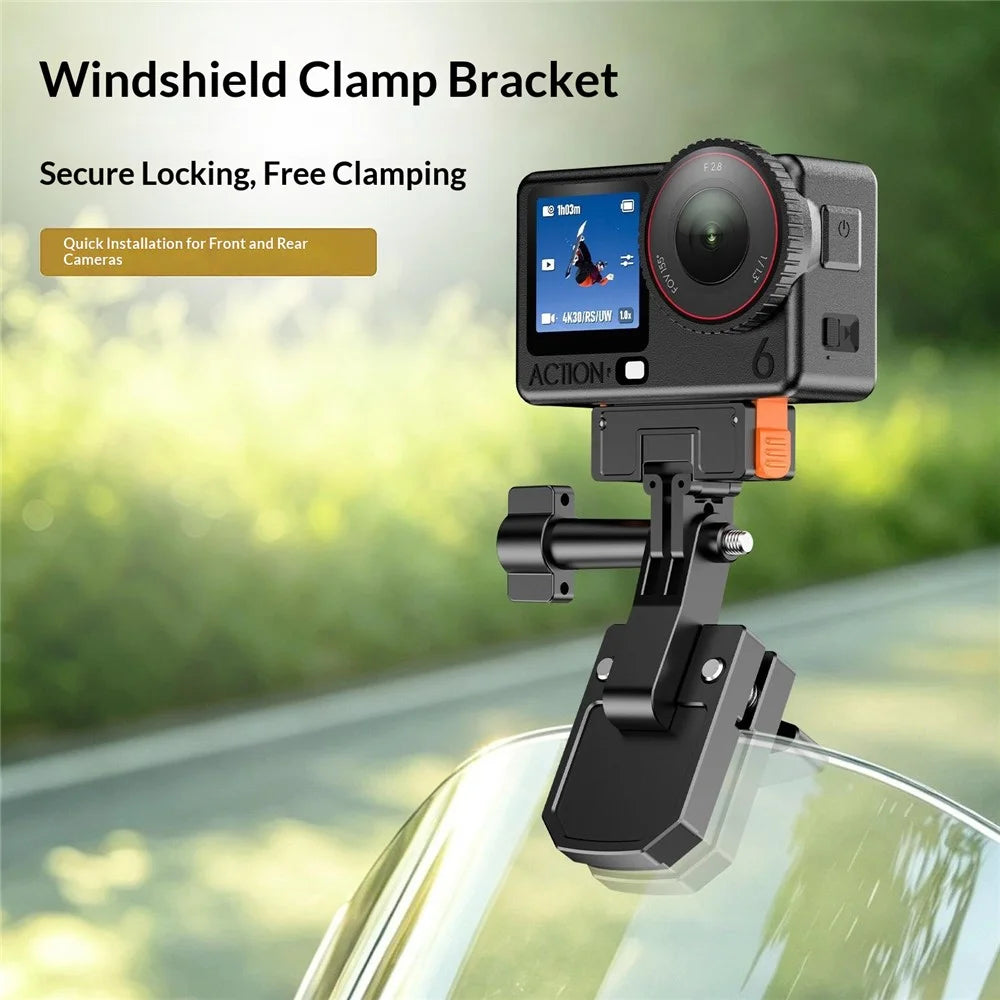 Motorcycle Windshield Clamp Mount Holder 180 Degree Rotation Action Camera Bracket for GoPro Insta360 DJI - Black - 2