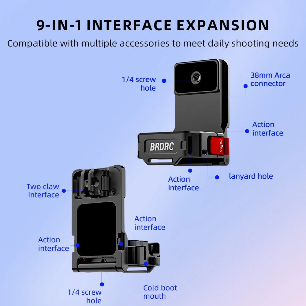 BRDRC 9 in 1 Interface Extension Magnetic Mount for DJI Osmo Pocket 4P / 4 / 3 180 Degree Adjustable Aluminum Alloy Stand - Black - 6