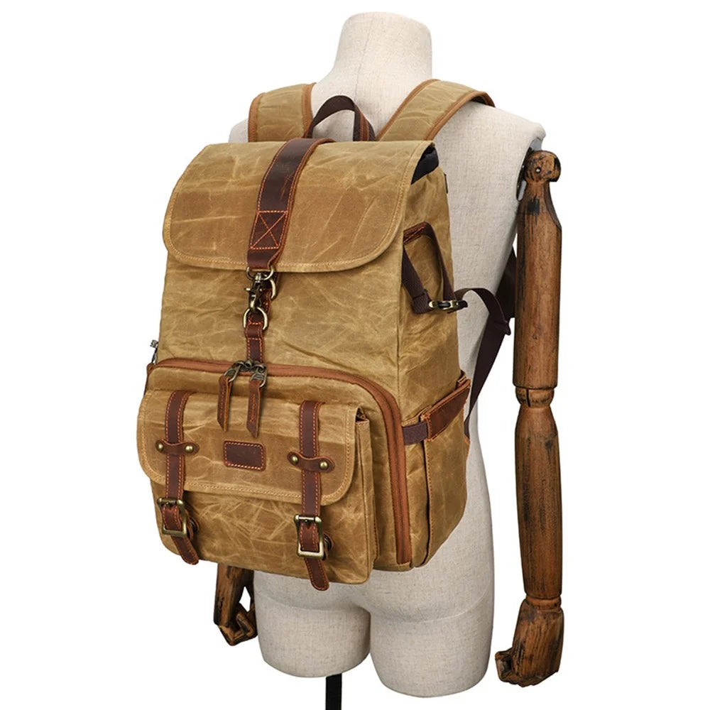 K821 Outdoor Shockproof Camera Bag Retro Large Capacity Canvas Photographic Backpack for Camera Lens Tripod Laptops - Yellow - 5
