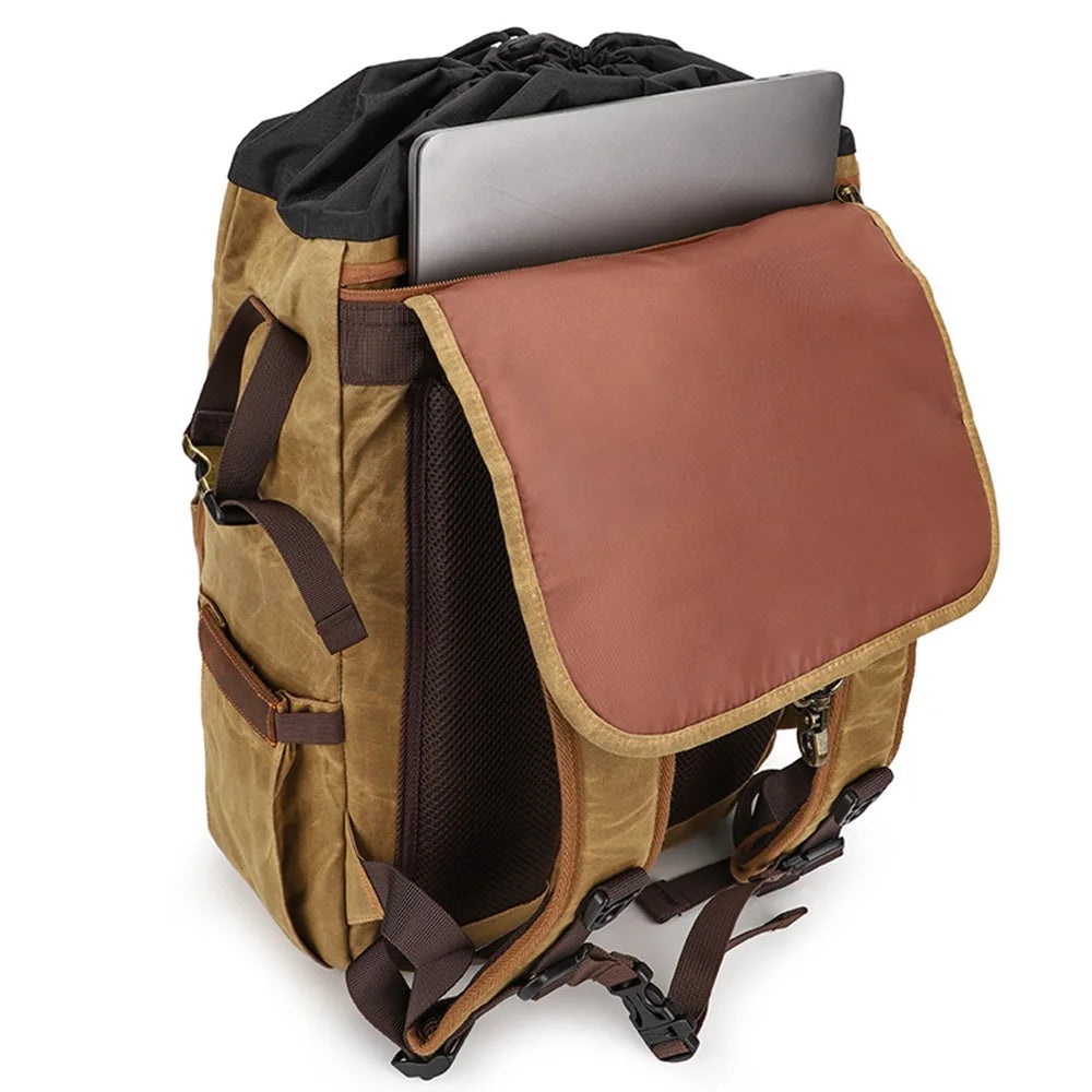 K821 Outdoor Shockproof Camera Bag Retro Large Capacity Canvas Photographic Backpack for Camera Lens Tripod Laptops - Yellow - 6