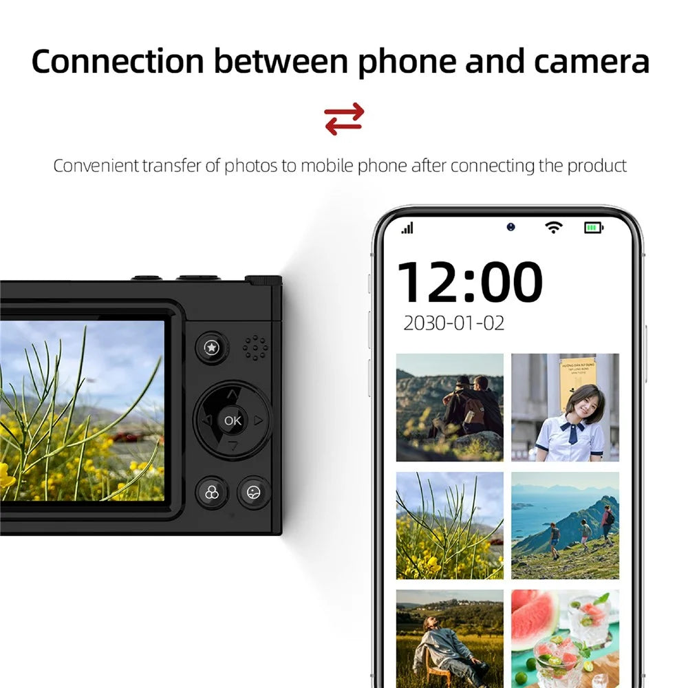D7 Student Digital Camera 64MP HD CCD WiFi 4K Video Recorder Card Camera with 128GB Memory Card - Black - 6