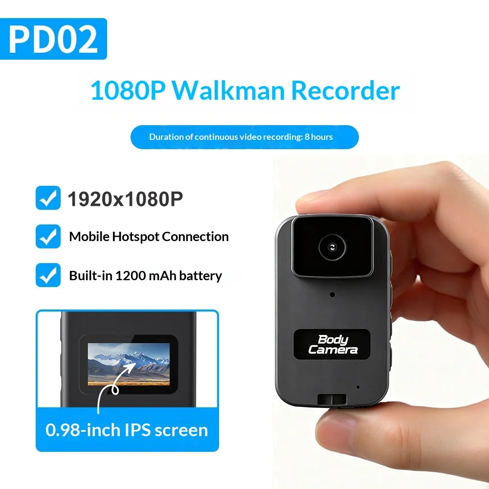 PD02 WiFi Mini Body Camera Waterproof Sports Recorder 0.98 Inch IPS Screen Pocket Cam with Back Clip - Black - 3