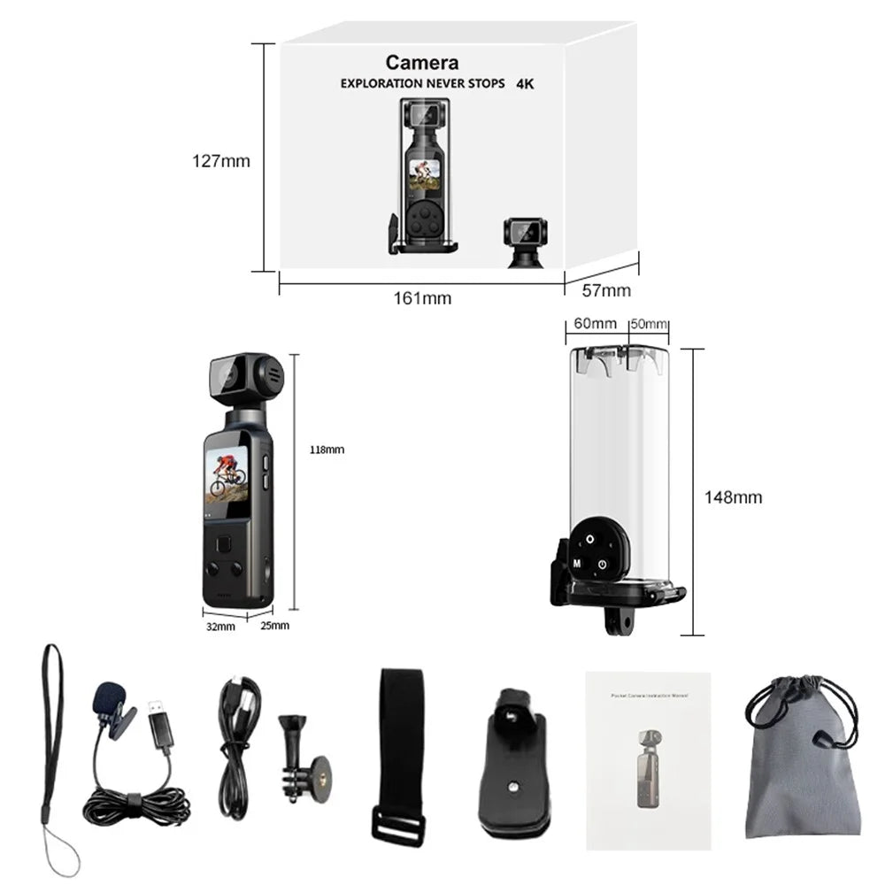 K2 Action Camera 4K Pocket Camera with Waterproof Case, WiFi HD Sports Camera 270 Degree Manual Rotation Cam - Black - 6