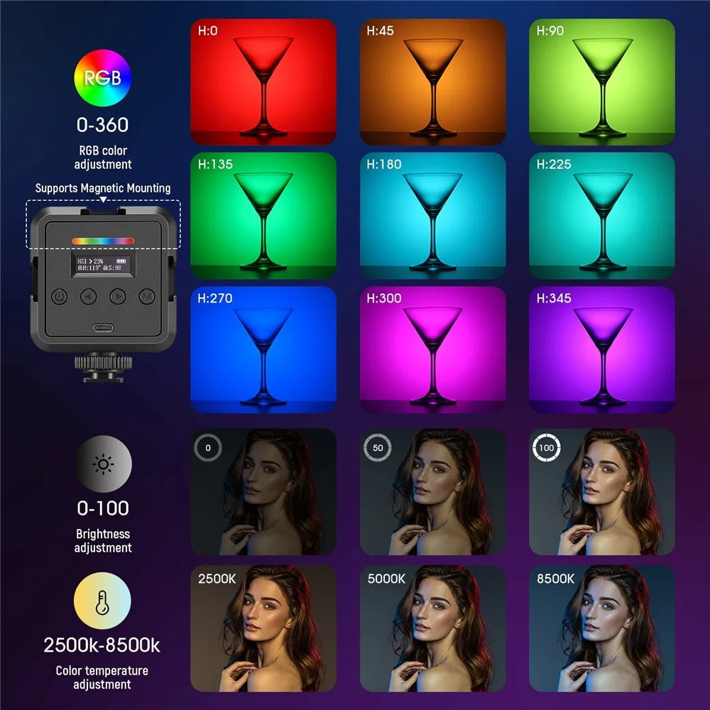 NEEWER RGB61 Magnetic RGB Video Light 360 Degree Full Color LED Camera Light with 3 Cold Shoe Mounts - 2