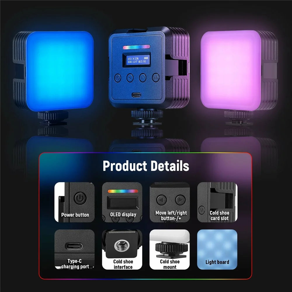 NEEWER RGB61 Magnetic RGB Video Light 360 Degree Full Color LED Camera Light with 3 Cold Shoe Mounts - 6