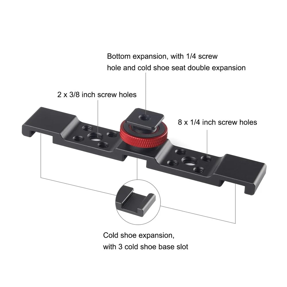 PULUZ PU523B Triple Cold Shoe Mount Adapter Extension Bar Bracket for Tripod / Microphone / LED Light - 4