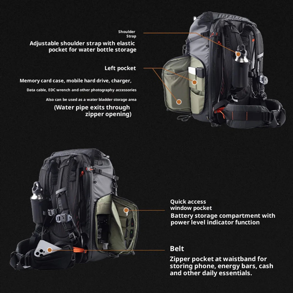 PGYTECH OnePro Focux 35L Camera Backpack Outdoor Hiking Bag for Photography, Travel Bag with Laptop Compartment - Deep Space Black - 6