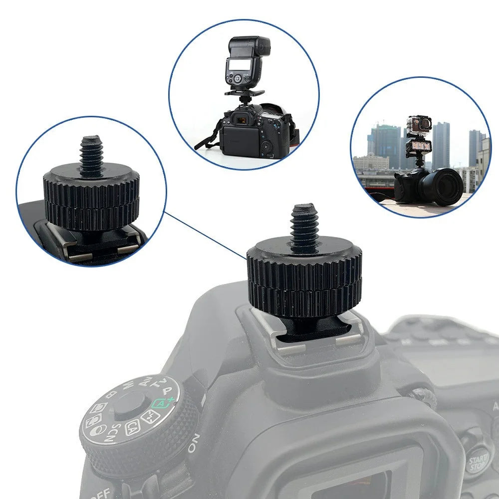 E001 1 / 4 Inch Screw Hot Shoe Mount Aluminum Alloy Adapter for Flash DSLR Camera Microphone Stand Bracket - Black - 6