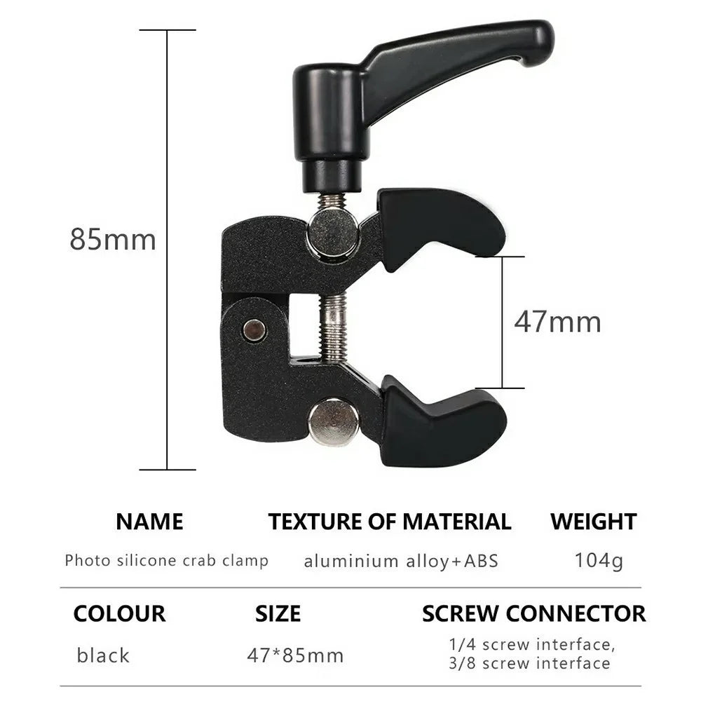 Z039 Photography Clamp 1 / 4'' 3 / 8'' Thread Crab Pliers Clip for DSLR Cameras - Black - 7