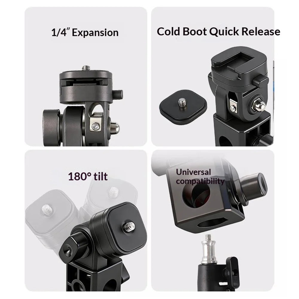 Y079 180 Degree Rotating Light Stand Adapter Bracket 1 / 4 Screw Cold Shoe Quick Release Mount for Camera Phone Fill Light - 7