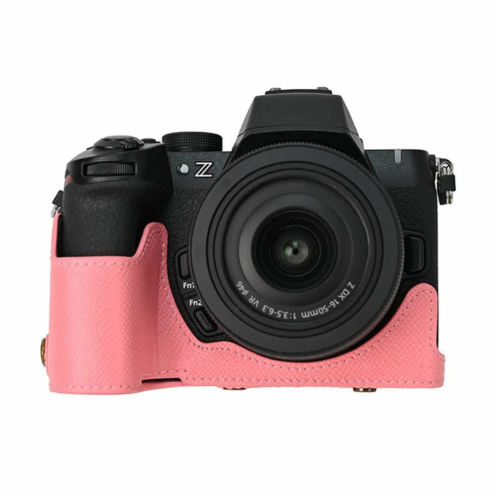 For Nikon Z 50 II Camera Case Palm Texture PU Leather Full Body Protective Cover with Small Circular Pouch - Pink - 4