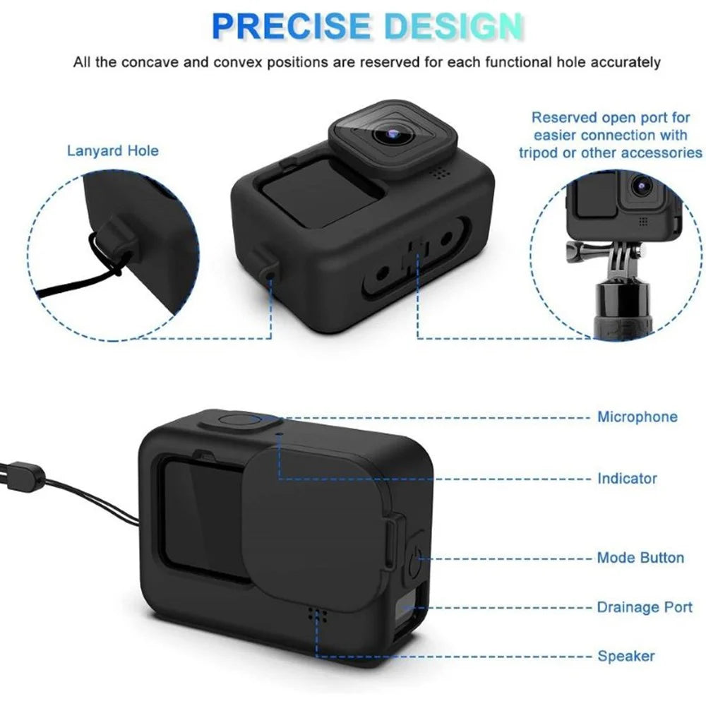 30m Underwater IP68 Waterproof Case for GoPro Hero 12 / 11 / 10 / 9 Silicone Cover Storage Bag Tempered Glass Film Set - 5