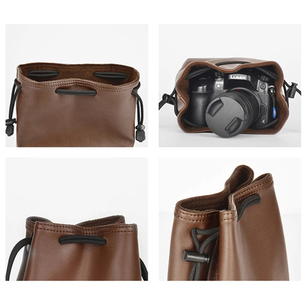 CWATCUN H60 Anti-scratch Camera Lens Bag PU Leather Drawstring Pouch, Size L - 2
