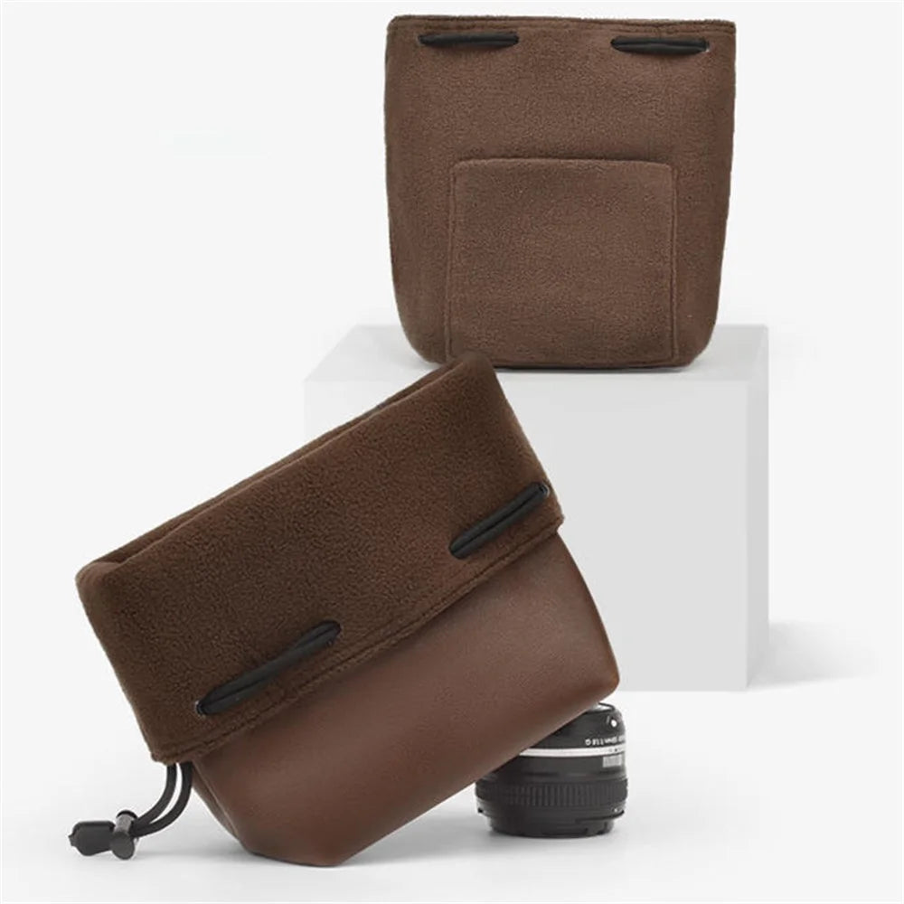 CWATCUN H60 Anti-scratch Camera Lens Bag PU Leather Drawstring Pouch, Size L - 4
