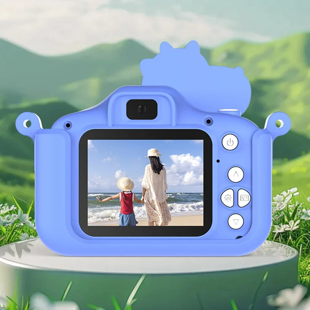 2.0 Inch Dual Lens Kids Digital Camera Cartoon Dinosaur Design 1080P HD Video Recorder without TF Card - Blue - 2