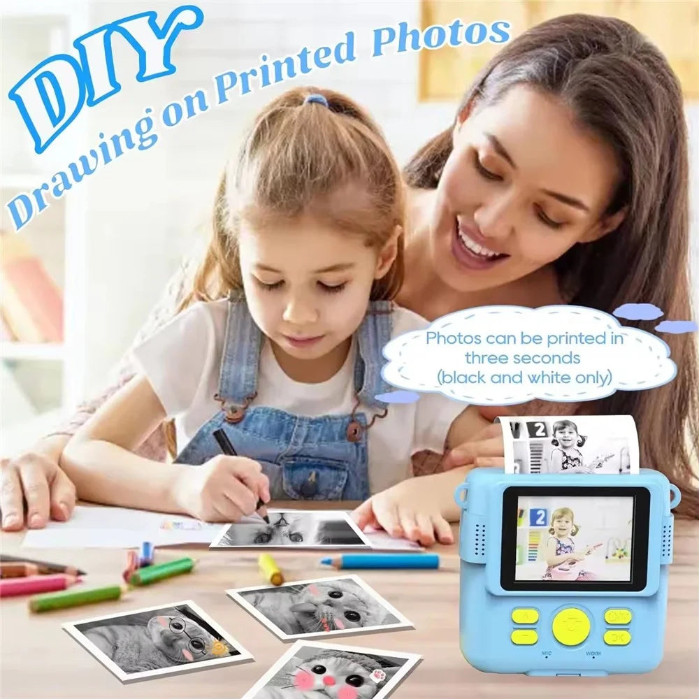 ABS-681 2.4 Inch IPS Screen Mini Kids Camera Instant Print Digital Camera HD 1080P Video Recorder - Blue - 2