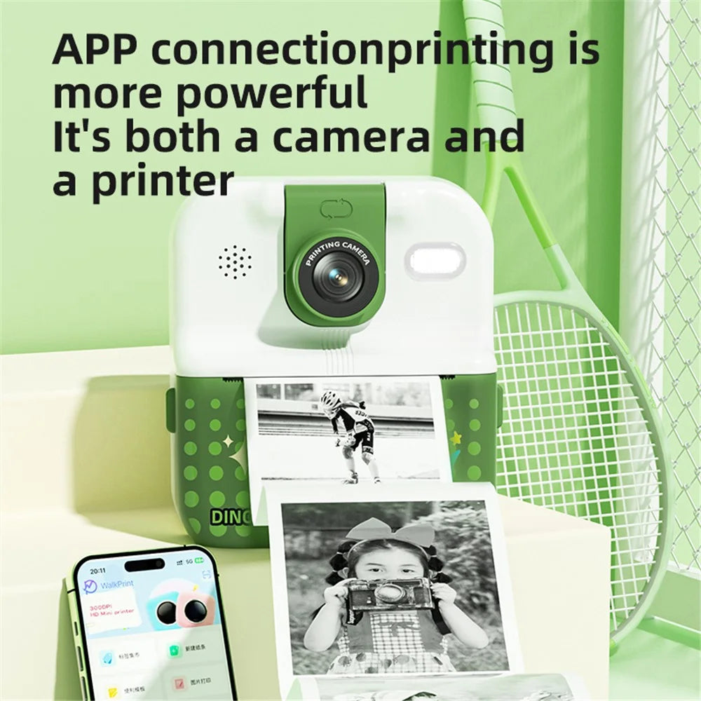 P02 2.4 Inch Instant Print Camera Cartoon Animal Pattern Flip Lens HD Camera for Kids with 32GB Card + Card Reader - Pink - 6