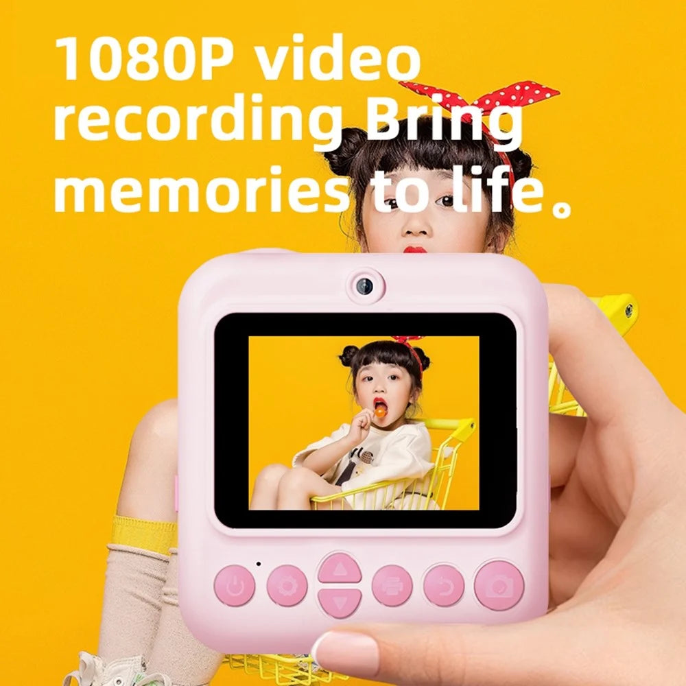 P03 Instant Print Camera for Kids Pattern Print 2.4 Inch HD 1080P Dual Camera with 32G Memory Card+Card Reader - Pink - 6