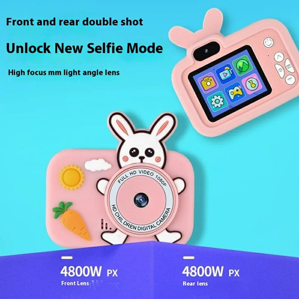 Y8S Cute Cartoon Design Kids Digital Camera HD Dual Lens Video Recorder for Children (No Memory Card) - Astronaut Pink - 4