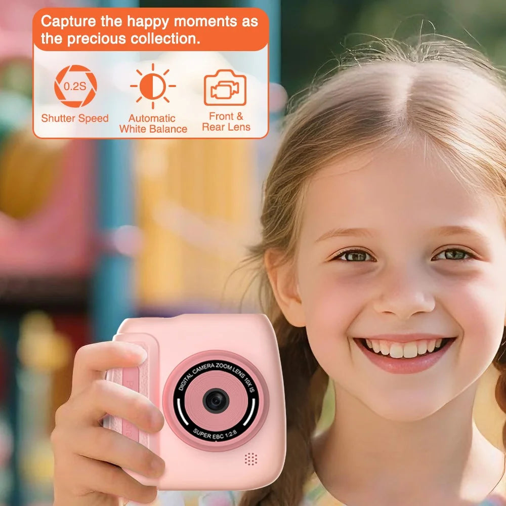 D102 2.4 Inch IPS Screen Instant Print Digital Camera for Kids 10X Zoom Dual HD Lens Video Recorder - Pink - 4