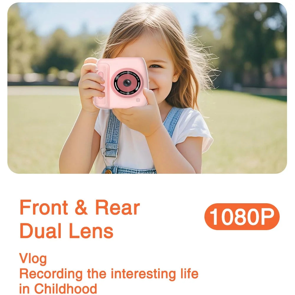 D102 2.4 Inch IPS Screen Instant Print Digital Camera for Kids 10X Zoom Dual HD Lens Video Recorder - Pink - 5