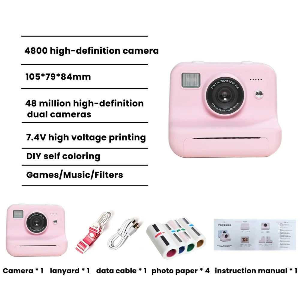 P10 Dual Lens Instant Print Camera for Kids 2.4 Inch IPS Screen Video Recorder, Support Monochrome Printing - Blue - 5