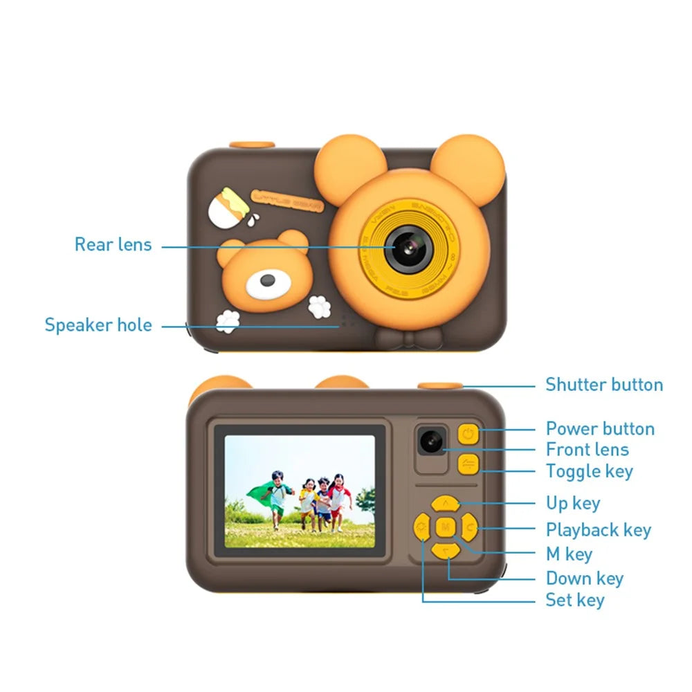 D32 2-inch Screen Children Camera Rechargeable HD Dual Lens Camera Toy with Silicone Cover and Tripod - Brown - 4