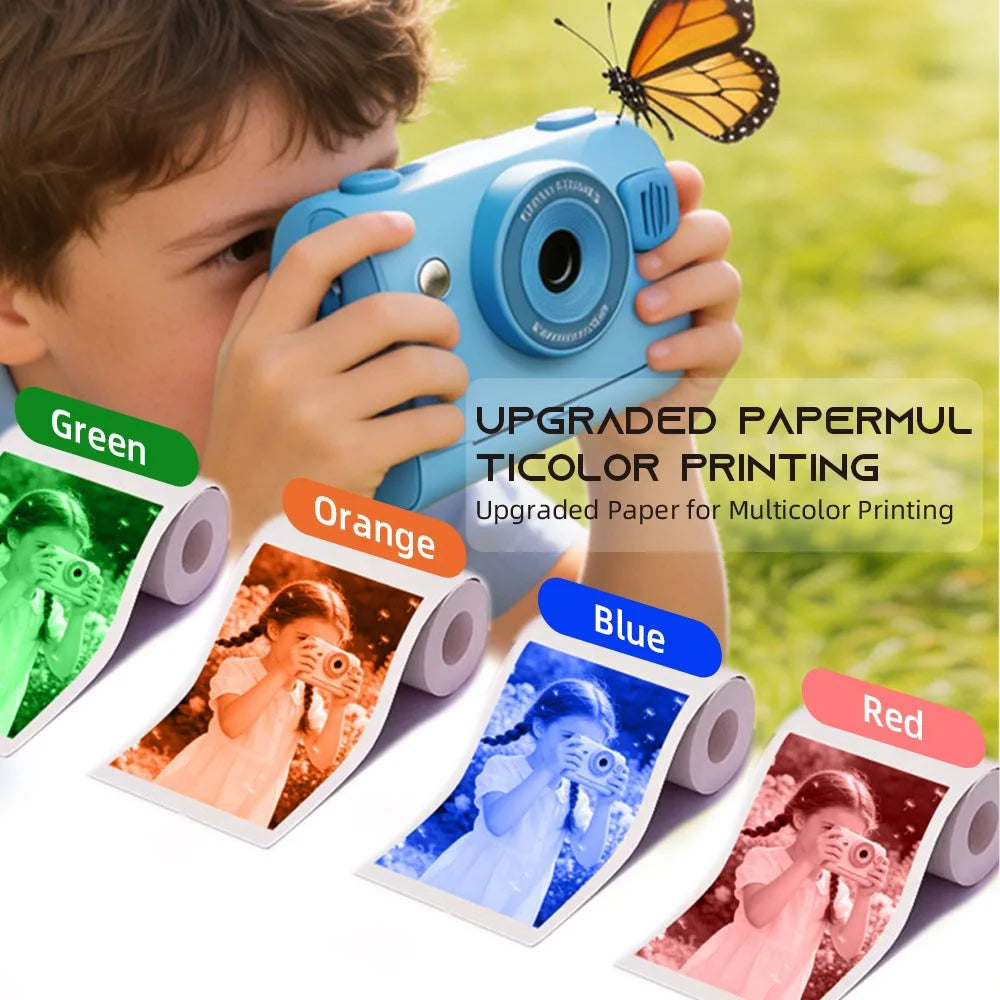 D103 2.4 Inch Kids Digital Camera 1080P IPS Screen Dual Lens Instant Thermal Print Camera Gift - Blue - 3