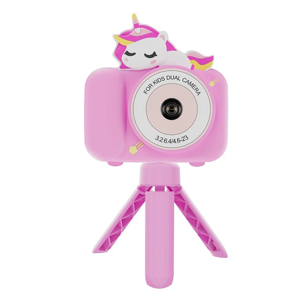 S2 Kids Camera with Tripod 2.4 Inch IPS Screen Dual Lens Camera Built-in Educational Games for Children Photography - Pink Unicorn - 1