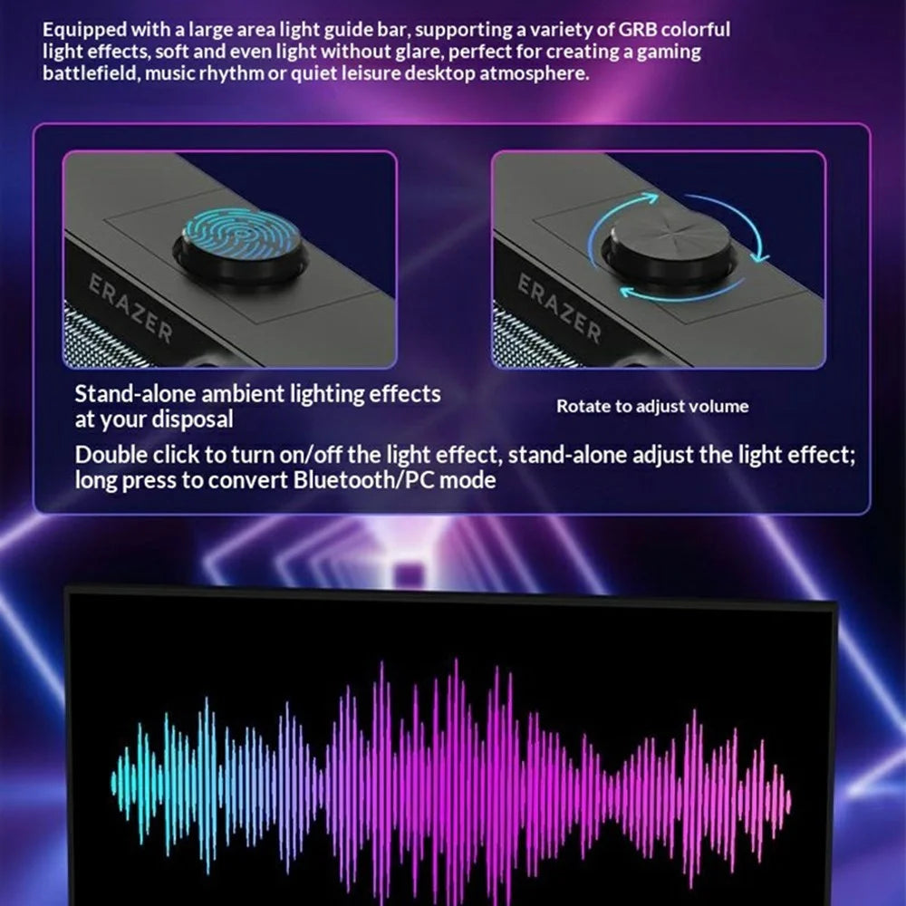 ERAZER W113 Desktop RGB Speaker Bluetooth-compatible 5.4 6W Stereo Sound USB Wired Speaker (Invested By Lenovo) - Black - 4