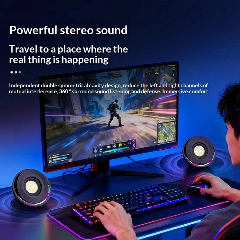 ERAZER A500 1 Pair Desktop 2.0 PC Speakers RGB Bluetooth-compatible USB Wired Computer 10W Audio Speakers (Invested By Lenovo) - Black - 3