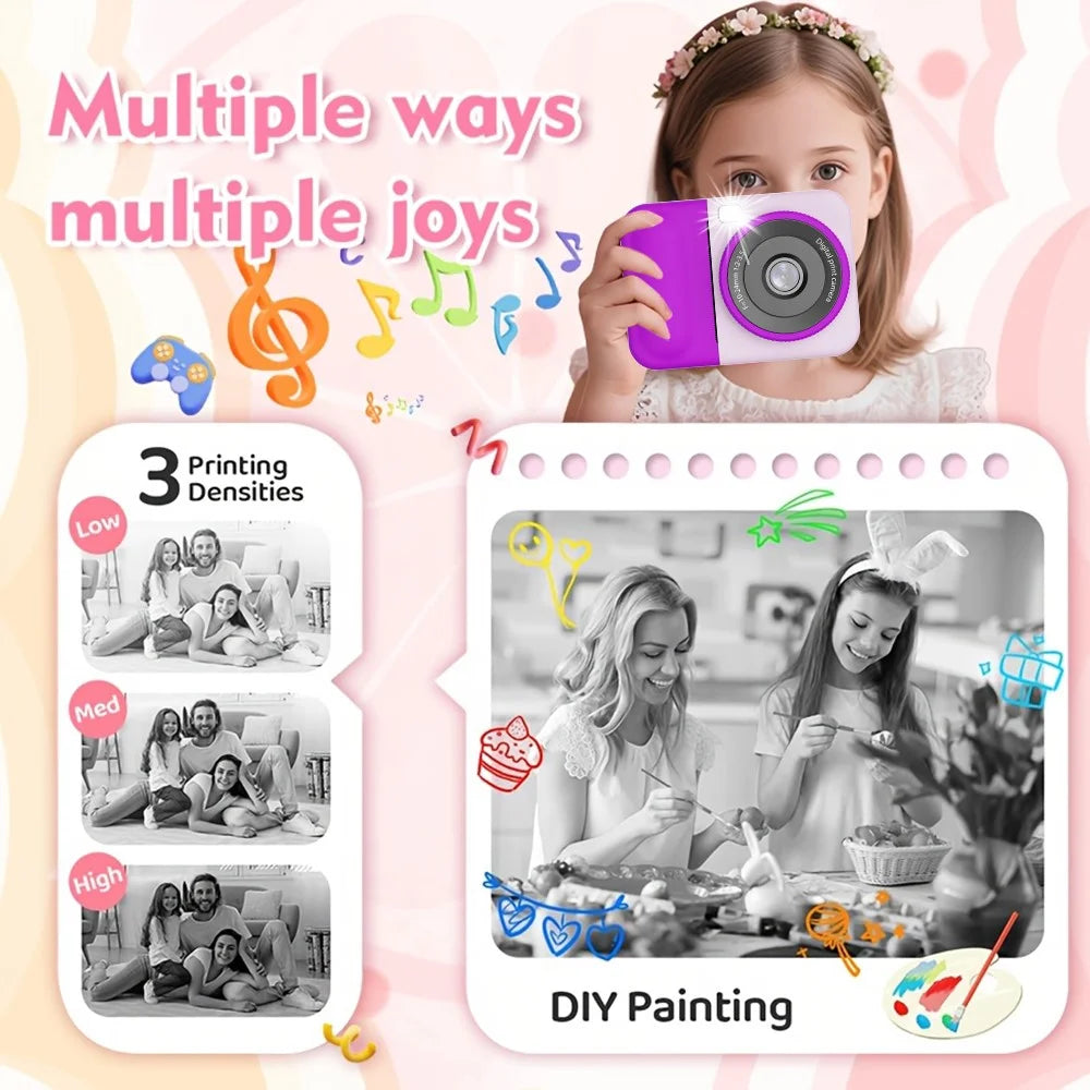 S11 Kids Instant Print Camera with 2.4 Inch Flip Screen 6X Digital Zoom 1080P Video Recorder - Pink - 5