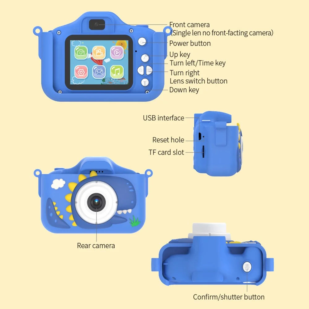 X13S Cartoon Dinosaur Dual Lens Kids Camera Toy with 32G TF Card + Card Reader (CE Certified) - Blue - 6