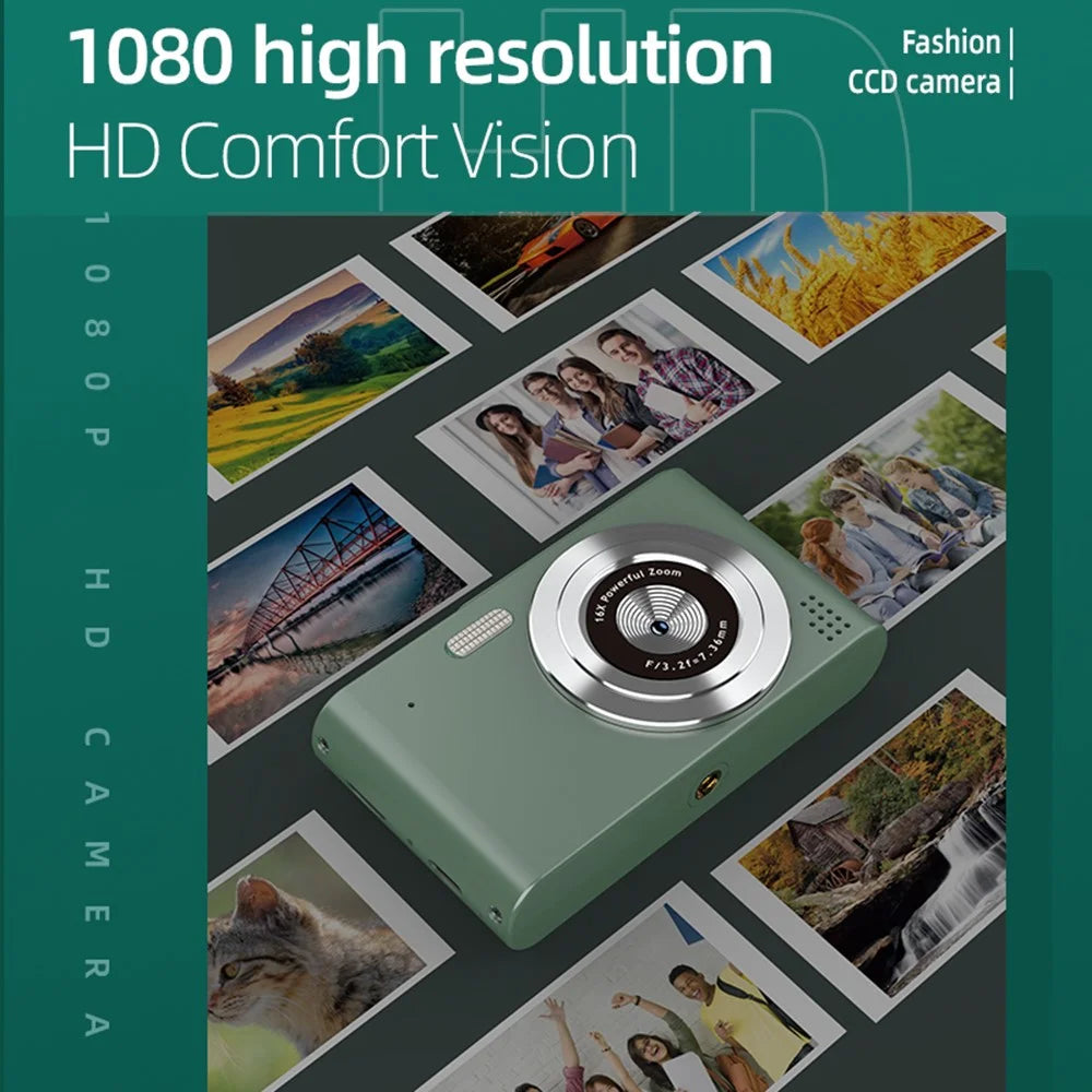 H15 2.4-inch IPS Screen Digital Camera Portable HD CCD Camera with 32G TF Card + Card Reader - Green - 4