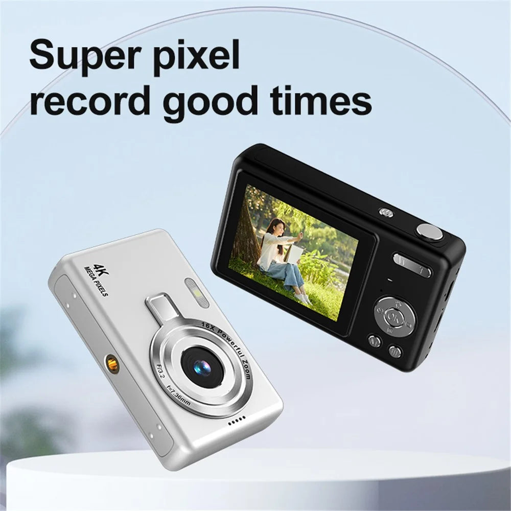 Q12 2.4 Inch HD Digital Camera 4K Video Recording Students CCD Camera without TF Card - Black - 3