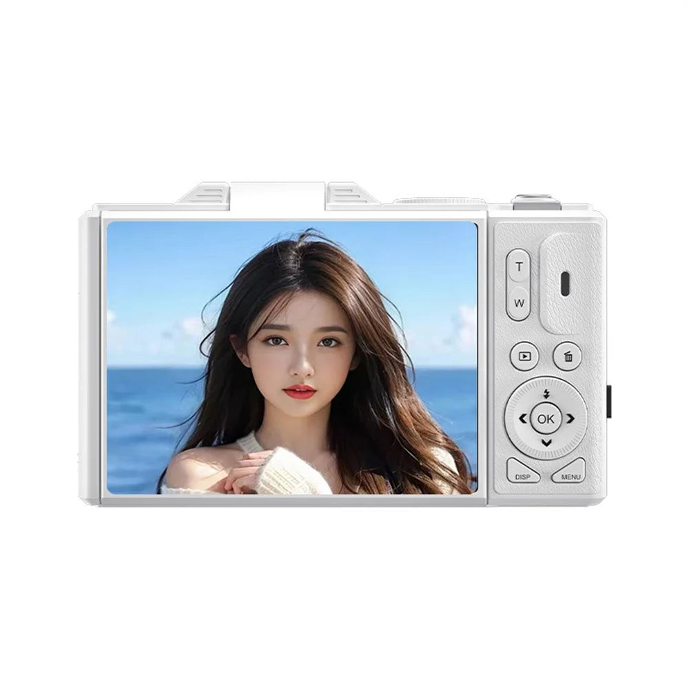 WD08 3.0 Inch HD Flip Screen Digital Camera 5K Video Recorder with 32GB Card (Dual Battery) - White - 3