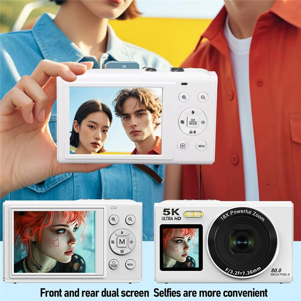 S150 Pro 5K Digital Camera Dual Screen 18X Digital Zoom 80MP WiFi Camcorder with Built-in Flash - White - 3